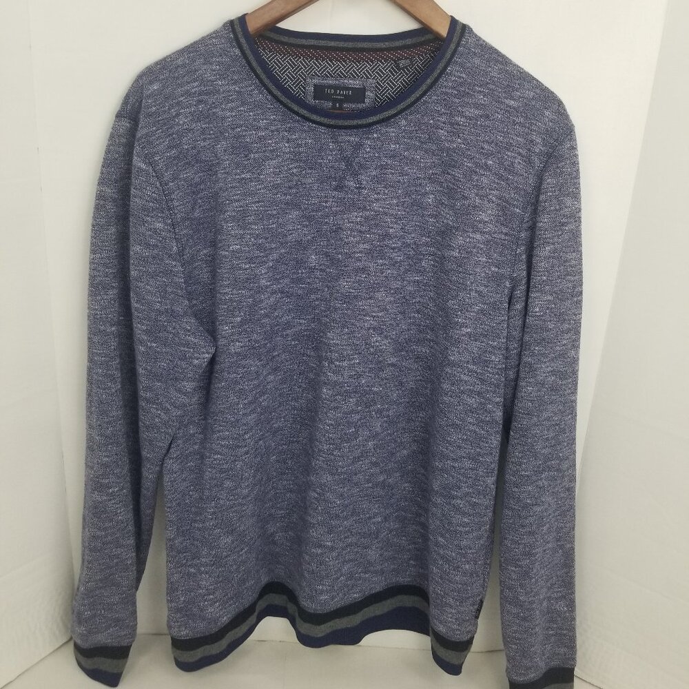 Ted Baker Men's Sweater Sz 5 XL Blue Grey Crew Neck Pullover